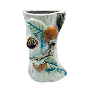 Vintage Wall Pocket Tree Stump with Peaches or Apples & Leaves on a Branch